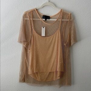 Sunday in Brooklyn Mesh Layered Top - Tan